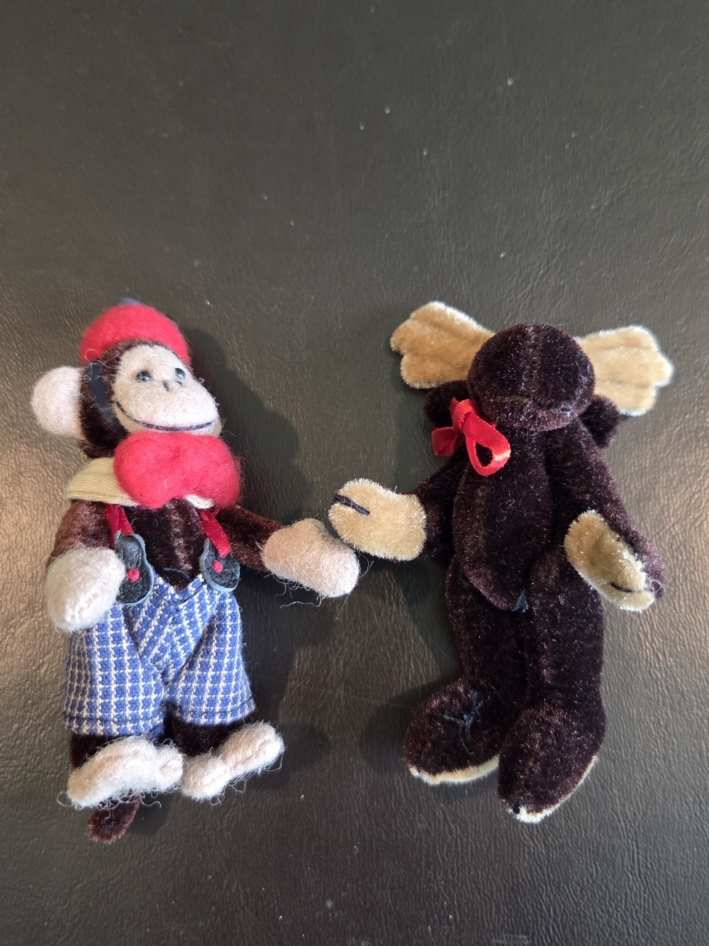 Vintage Miniature Velvet Stuffed Monkey & Moose Set — 3" Dressed Collectible